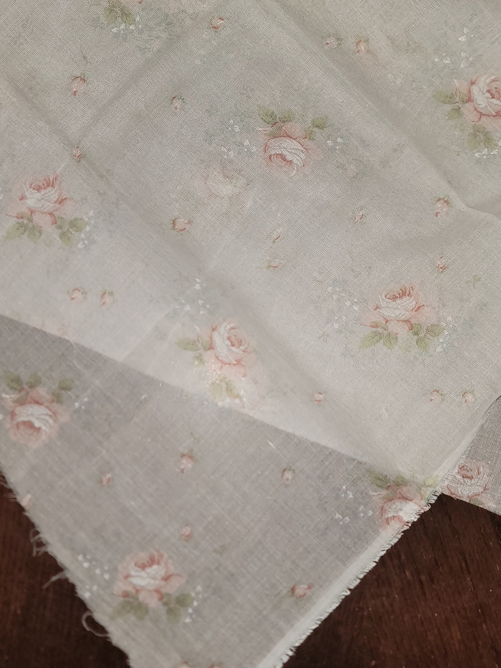 Delicate Rose Print Sheer Fabric - Chiffon Remnant